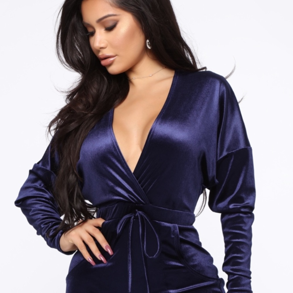 Velvet Jumpsuit Navy